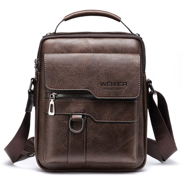 Fanno-Men's Vintage Leather Shoulder Bag - Multi-Compartment Crossbody Messenger Bag 22cm(L)*8cm(W)*26cm(H)(Dark brown)