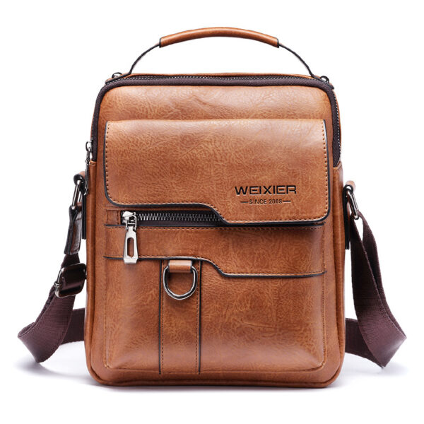 Fanno-Men's Vintage Leather Shoulder Bag - Multi-Compartment Crossbody Messenger Bag 22cm(L)*8cm(W)*26cm(H)(Light brown)