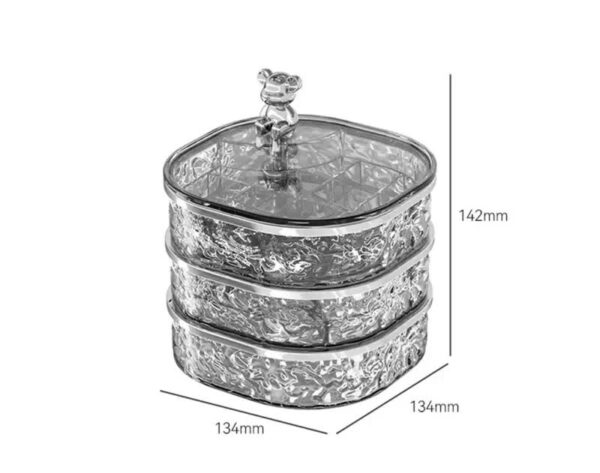 Fanno-Elegant Crystal Stackable Jewelry Organizer with  Handle - 3-Tier Display Box for Accessories 13.4*13.4*14.2cm (grey)