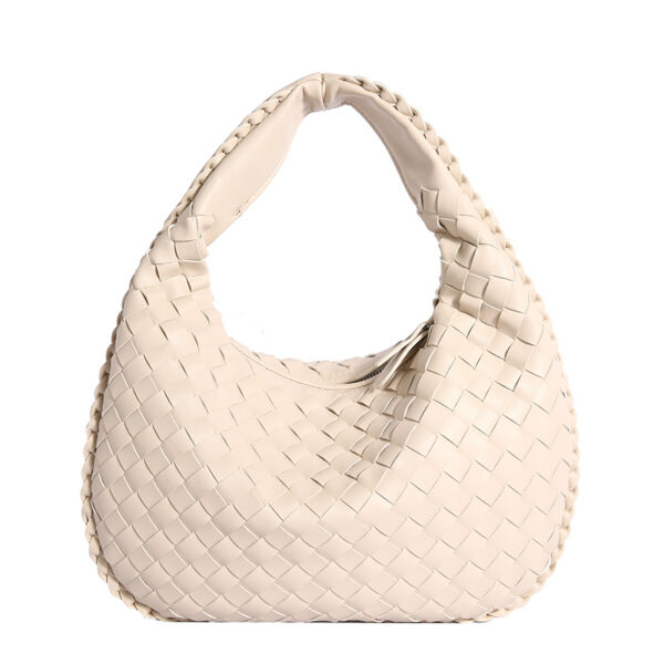 Fanno-Luxury Woven PU Leather Hobo Bag - Elegant Shoulder Tote 34*21cm (off-white)