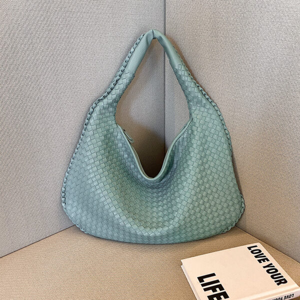 Fanno-Elegant Woven PU Leather Hobo Bag - Soft Shoulder Tote 47*32cm (lake blue)