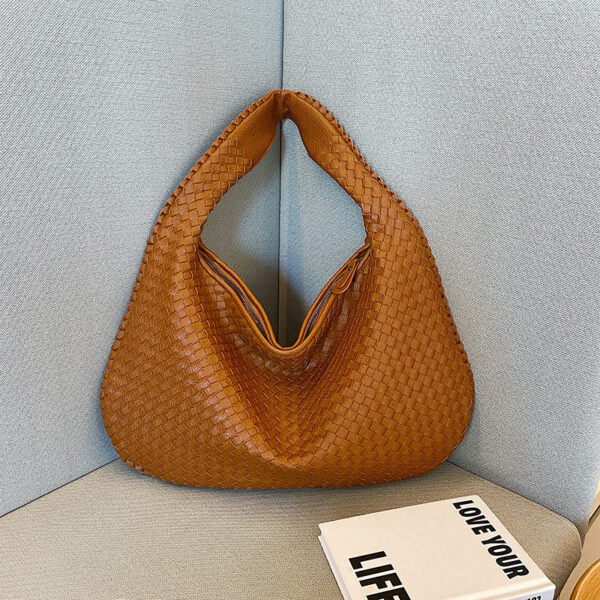 Fanno-Elegant Woven PU Leather Hobo Bag - Soft Shoulder Tote 47*32cm (Brown)