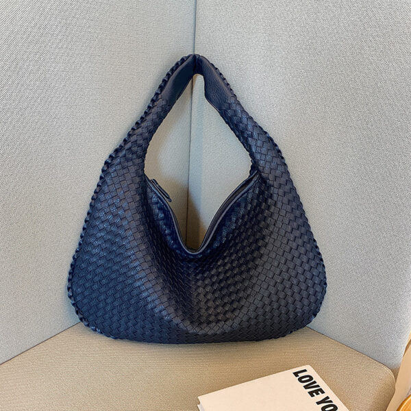 Fanno-Elegant Woven PU Leather Hobo Bag - Soft Shoulder Tote 47*32cm (navy blue)