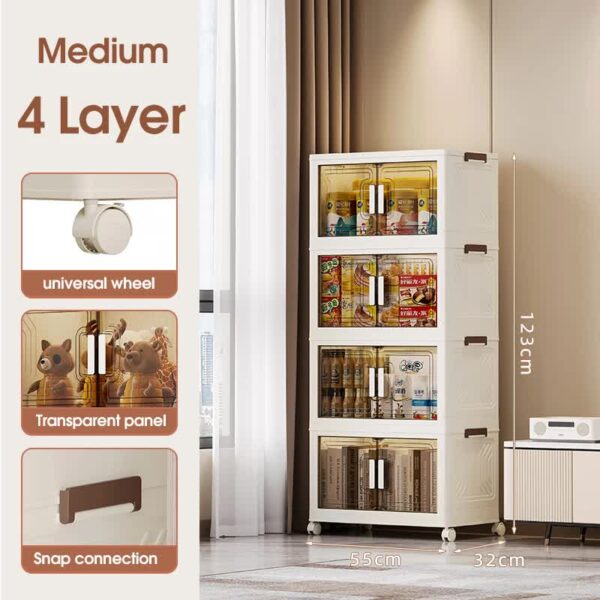 Fanno-Stackable Storage Boxes with Transparent Doors - Modular Organizer for Home & Pantry 55*32*123cm (4 layer )