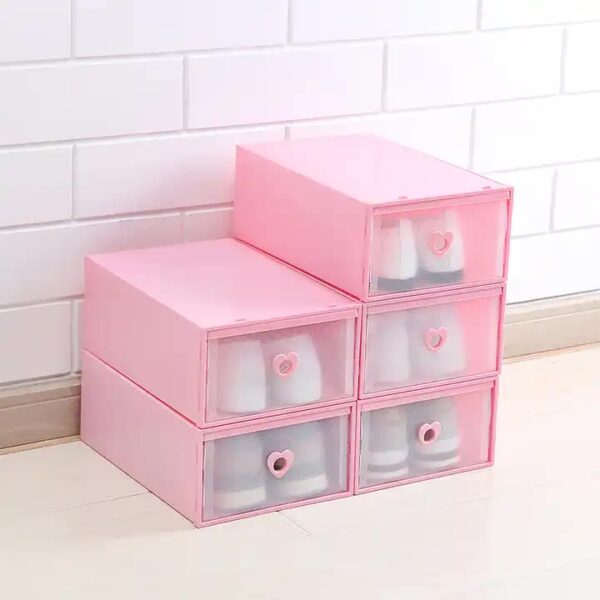 Fanno-Stackable Transparent Shoe Storage Boxes with Heart-Shaped Handles (Set of 5) 31*20*12cm Pink