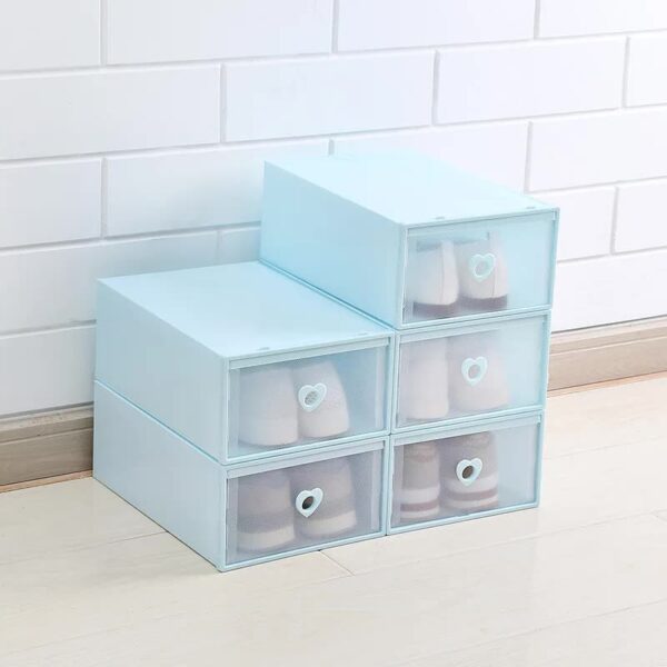 Fanno-Stackable Transparent Shoe Storage Boxes with Heart-Shaped Handles (Set of 5) 31*20*12cm Blue