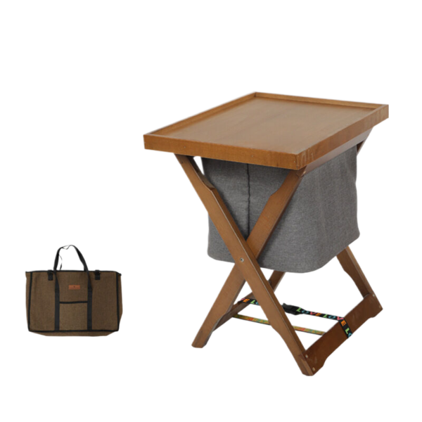 Fanno-Laundry Cart Walnut Color Detachable Bag Compact Folding 45x37x53cm