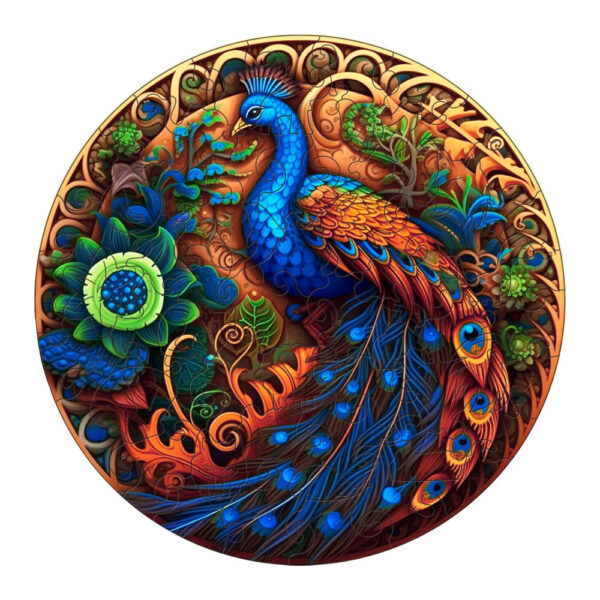 Fanno-Round Peacock Wooden Puzzle - Intricate Nature-Inspired Art Puzzle(S-paper box-H162)