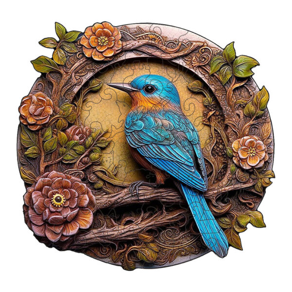 Fanno-Bluebird Wooden Puzzle - Circular Nature-Inspired Art Puzzle(S-paper box-H184)