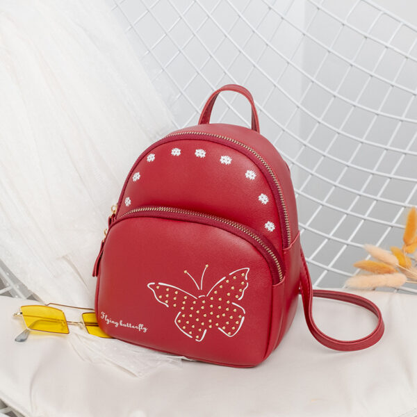 Fanno-Mini Faux Leather Backpack with Butterfly Design -Red Cute Backpack for Girls