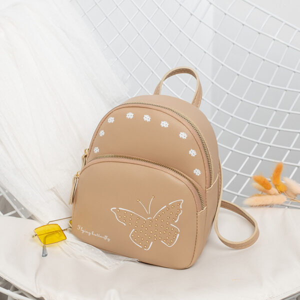 Fanno-Mini Faux Leather Backpack with Butterfly Design -Khaki Cute Backpack for Girls