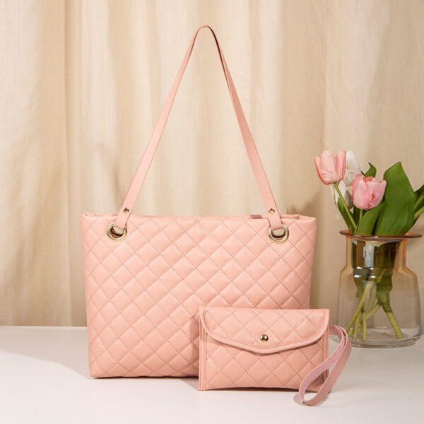 Fanno-Elegant Quilted Tote Bag with Matching Clutch in Soft Pink