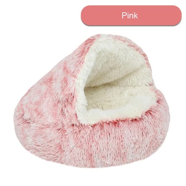 Fanno-Cozy Pink Plush Hooded Pet Bed - Ultra Soft Long Fur Cave Bed for Small Pets 50cm