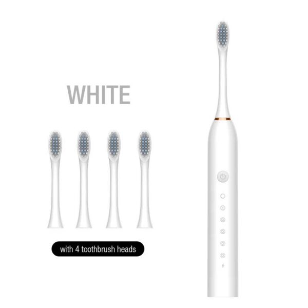 Fanno-X-3 Sonic Electric Toothbrush  4 Replacement Brush Heads  and USB Charging Cable - Sleek White Design