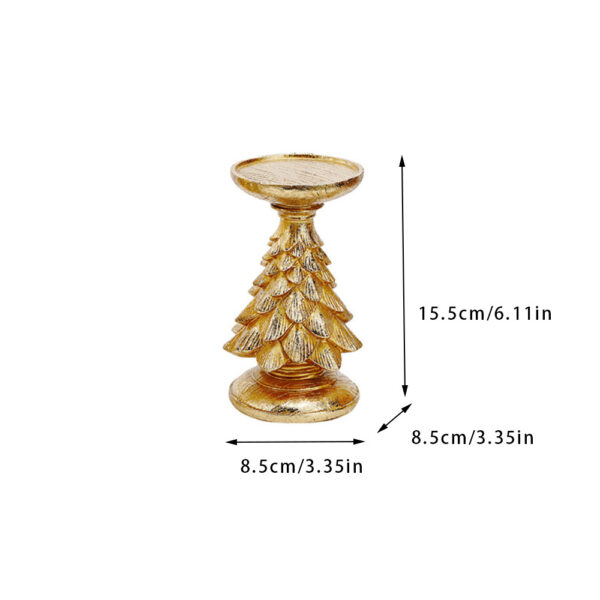 Fanno-Gold Christmas Tree Candle Holder - Elegant Resin Pillar Stand  15.5cm Festive Decoration