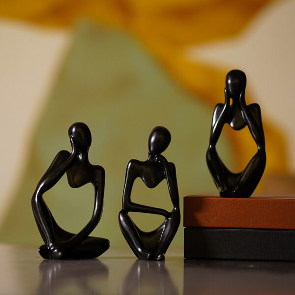 Fanno-Abstract Thinker Sculpture Set - Black Resin Figurines  Modern Art Home Decor  Set of 3