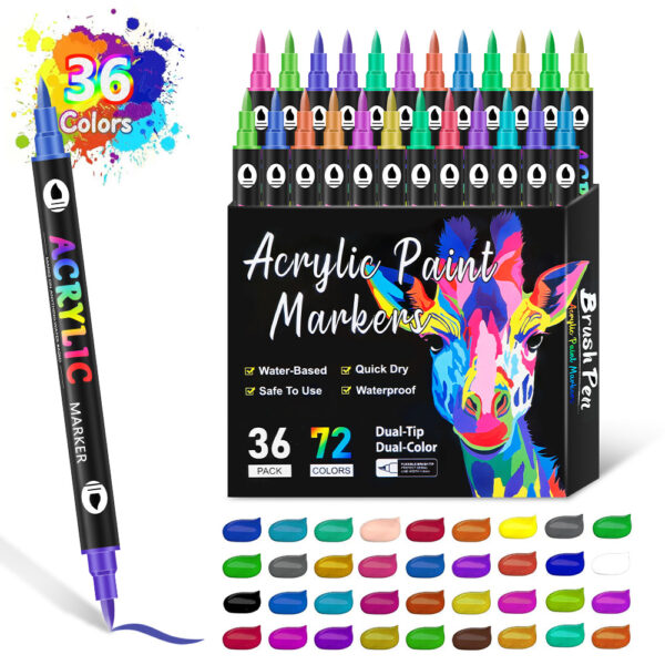 Fanno-36-Pack Dual-Tip Acrylic Paint Markers - 72 Vibrant Colors  Waterproof & Quick-Dry for Art Projects