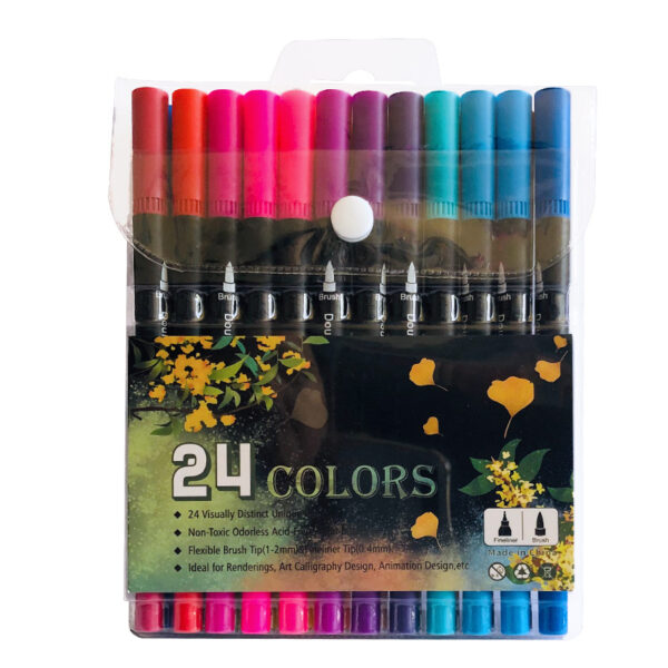 Fanno-24-Color Dual-Head Brush and Fine Tip Marker Set - Vibrant Colors for Art and Craft Projects