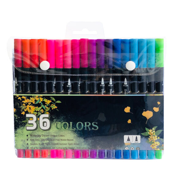 Fanno-36-Color Dual-Head Brush and Fine Tip Marker Set - Vibrant Colors for Art and Craft Projects