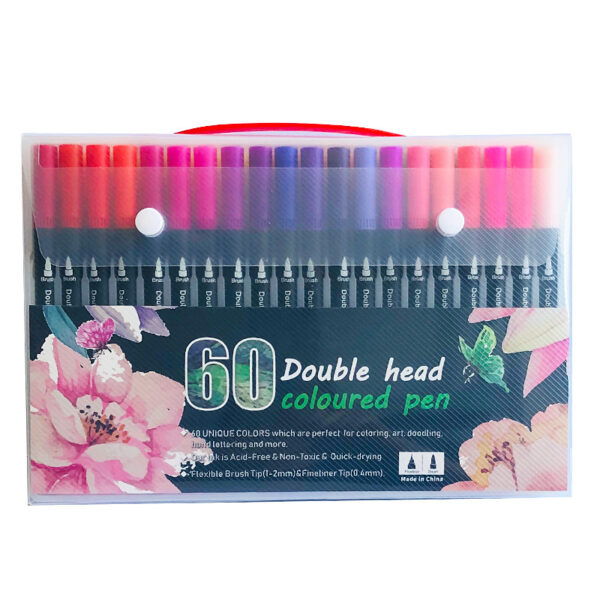 Fanno-60-Color Dual-Head Brush and Fine Tip Marker Set - Vibrant Colors for Art and Craft Projects