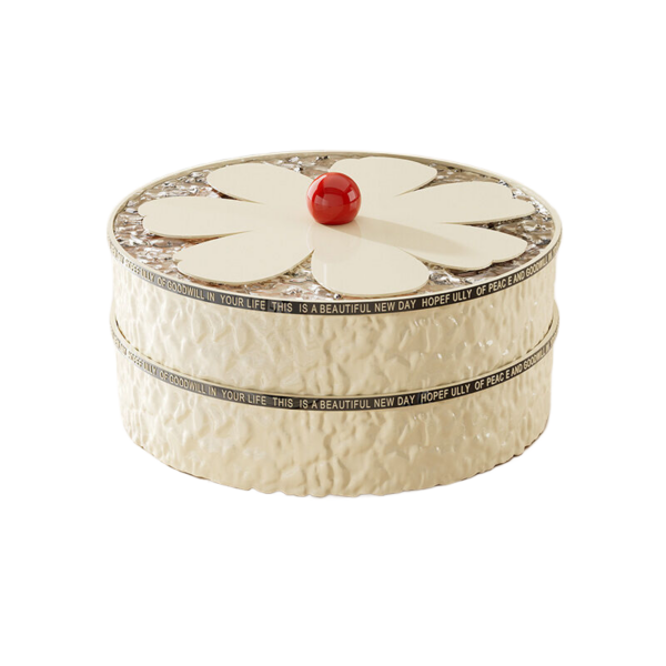 Fanno-Flower shaped box dried fruit two-layer cream white grid storage 25CM