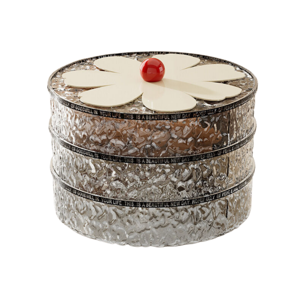 Fanno-Dried fruit box gray three-layer lid flower shaped 25x20CM transparent