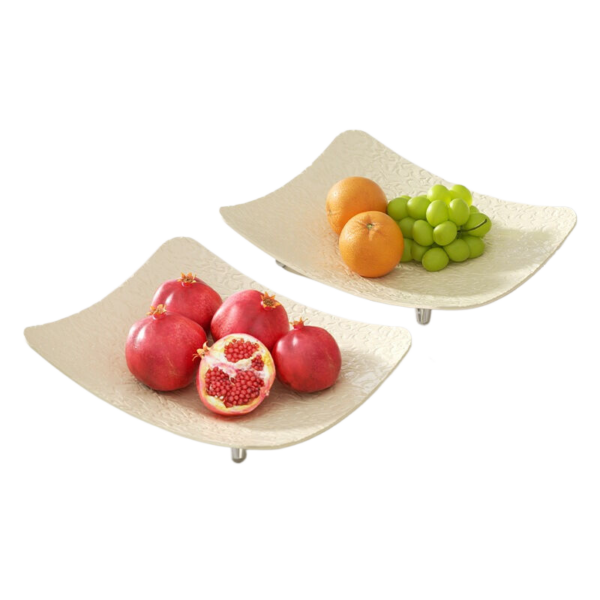 Fanno-water ripple trays cream white 32cm 25cm 6cm two pack