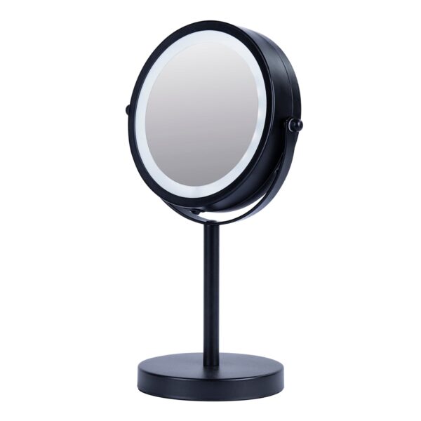 Fanno-LED illuminated mirror 12cm size black metal 1x 3x magnification