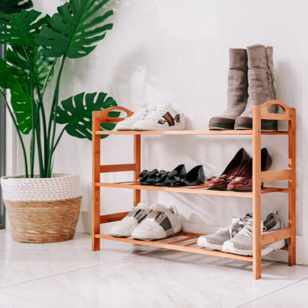 Fanno-Shoe Rack Bamboo Organizer 3 Tiers Brown Modern Storage 69x25x53cm