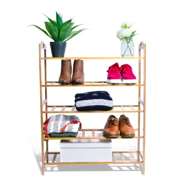 Fanno-Shoe Rack 5 Tier Bamboo Portable Lightweight Neat Easy Assembly 65cm