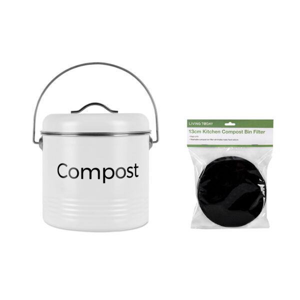 Fanno-kitchen compost bin 3.5L metal charcoal filter easy clean rust proof