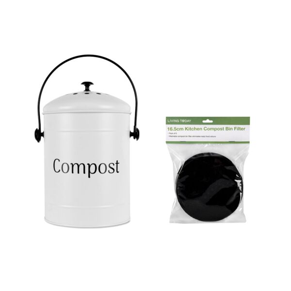 Fanno-Kitchen Compost Bin 5L Metal Easy Clean Charcoal Filter Countertop Grey