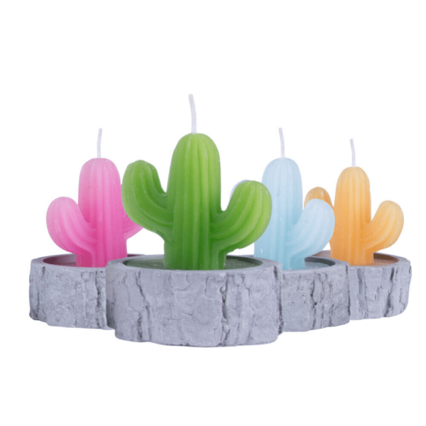 Fanno-Cactus shape candle 4Pcs home decor tealight mini cute green 7.5cm