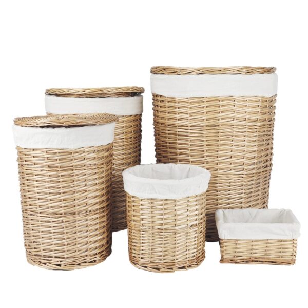 Fanno-Wicker Storage Baskets Set Beige 5 Piece Easy Carry Organize Home Office