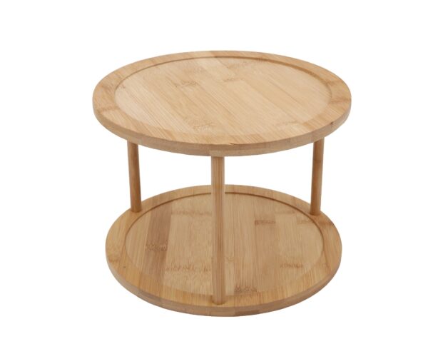 Fanno-Lazy Susan Turntable 2 Tier Bamboo Kitchen Organizer 25cm Eco-Friendly