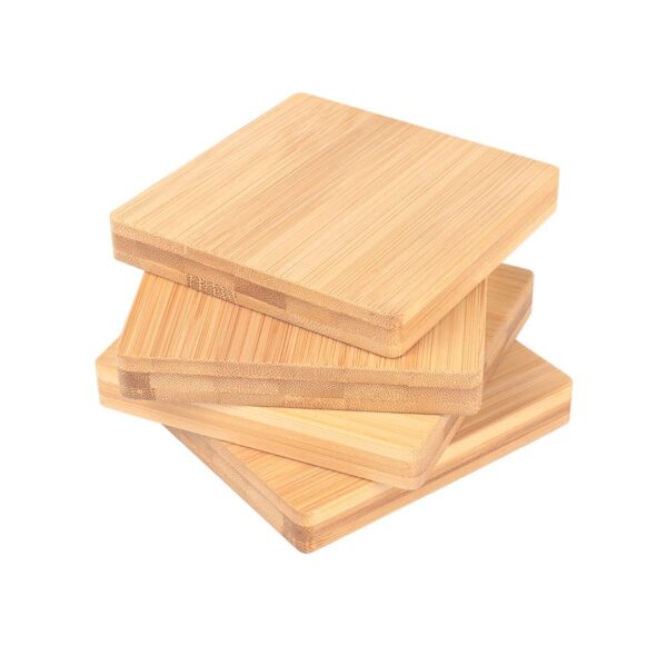 Fanno-Bamboo Coasters Set of 4 Natural Eco Friendly Coffee Table 10cm Brown