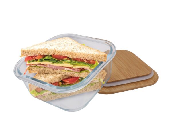 Fanno-Large glass food container BPA free non-toxic clear 17.5cm bamboo