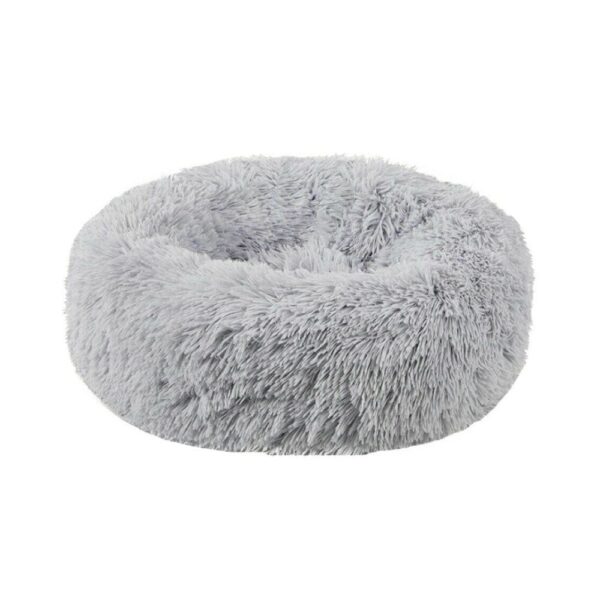 Fanno-Calming Pet Bed Faux Fur Round 70cm Grey Soft Warm Cozy Nest