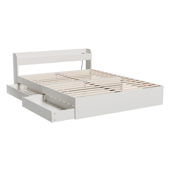 Fanno-Queen Size Bed Frame with USB Charging Ports and Storage Drawers for Bedroom