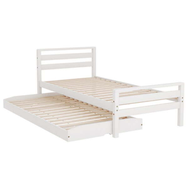 Fanno-Single Bed Frame 2-in-1 Trundle Solid Pinewood White Easy Assembly