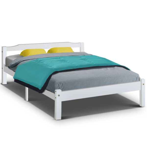 Fanno-Wooden Bed Frame Double Size White Solid Pine Compatible with Australian Mattress