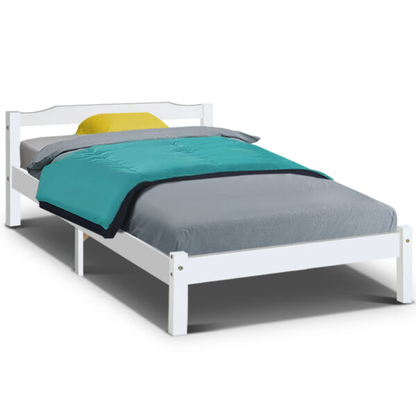 Fanno-Wooden Bed Frame King Single Size White Compatible with Australian Mattress