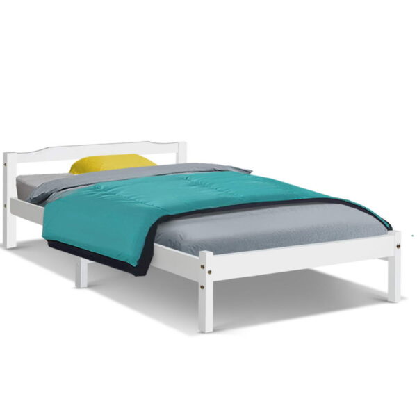 Fanno-Solid Pine Wood Bed Frame Compatible with Australian Mattress White Finish