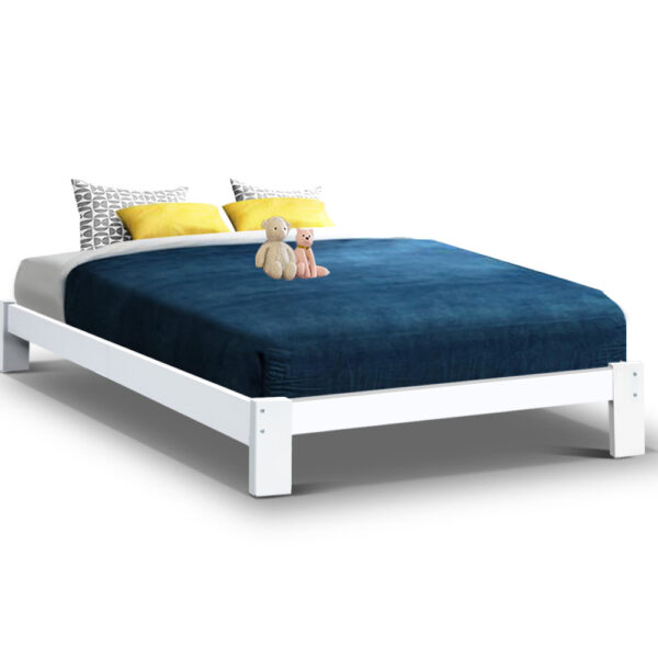 Fanno-Solid Pine Wood Bed Frame with Storage for Australian Double Mattress White