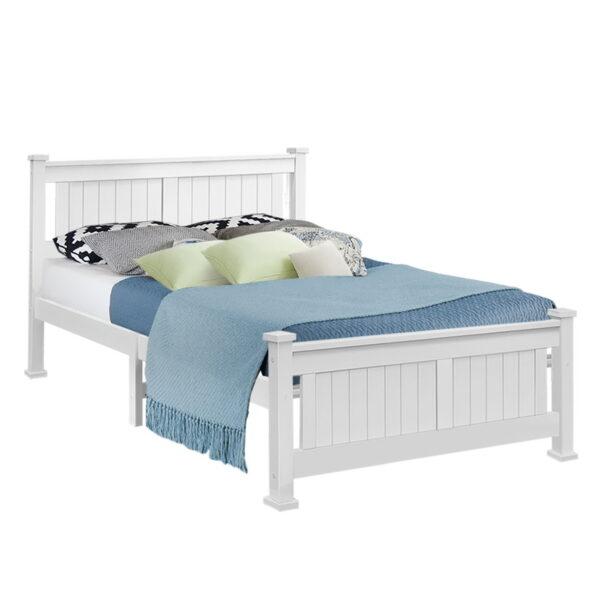 Fanno-Double Size Wooden Bed Frame in White Compatible with Australian Mattresses