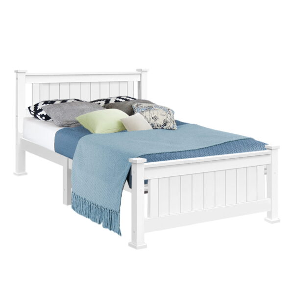 Fanno-King Single Wooden Bed Frame in White Solid Pine for Adults and Kids