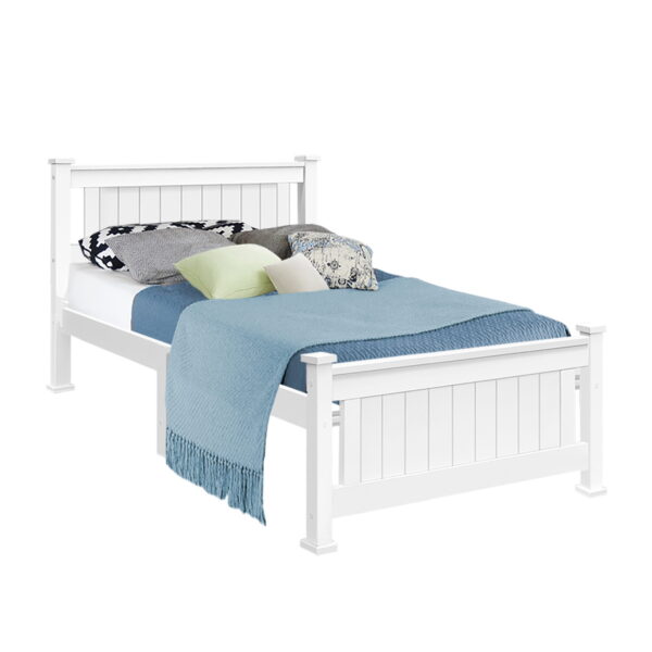 Fanno-Single Size Wooden Bed Frame in White Compatible with Australian Mattresses