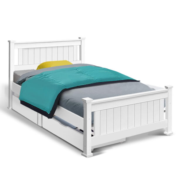 Fanno-Wooden Bed Frame for Kids and Adults with Storage Drawers in White Pine Finish