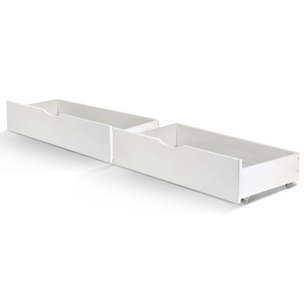 Fanno-Wooden Trundle Drawers Set of 2 for Single Bed Storage White Eco-Friendly Pine