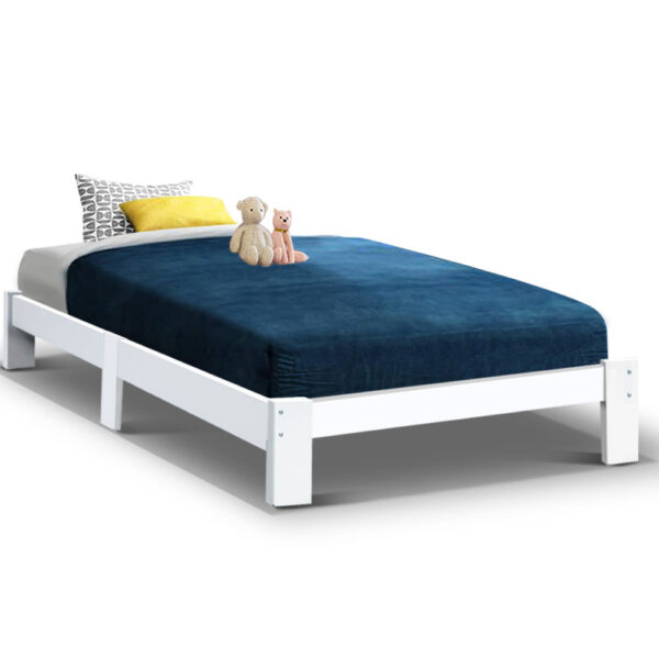 Fanno-Wooden Bed Frame King Single White with Storage Solid Pine Durable Design